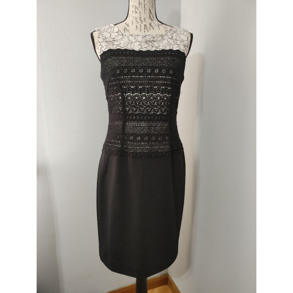 Women's KATHERINE KELLY Black and White Lace Crochet Sheath Dress Size 6